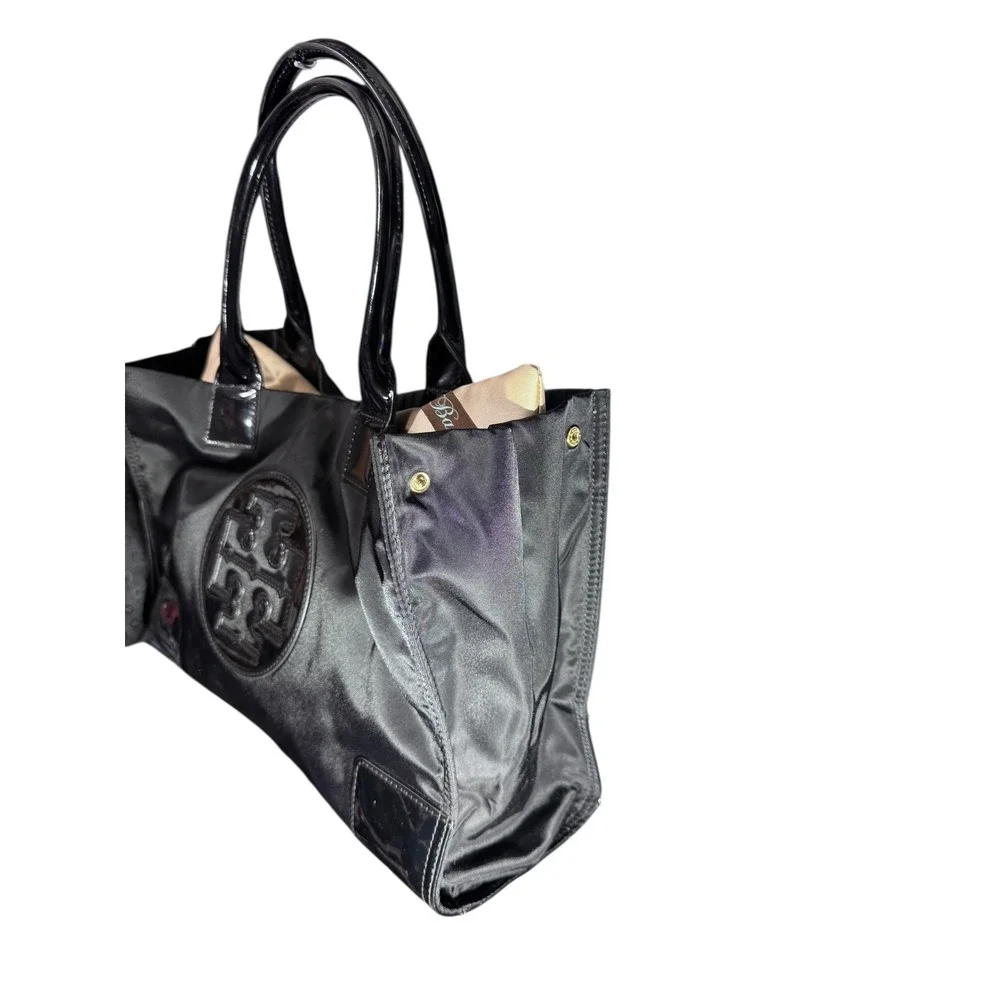 Tory Burch Black‎ Nylon Patent Leather Tote Bag